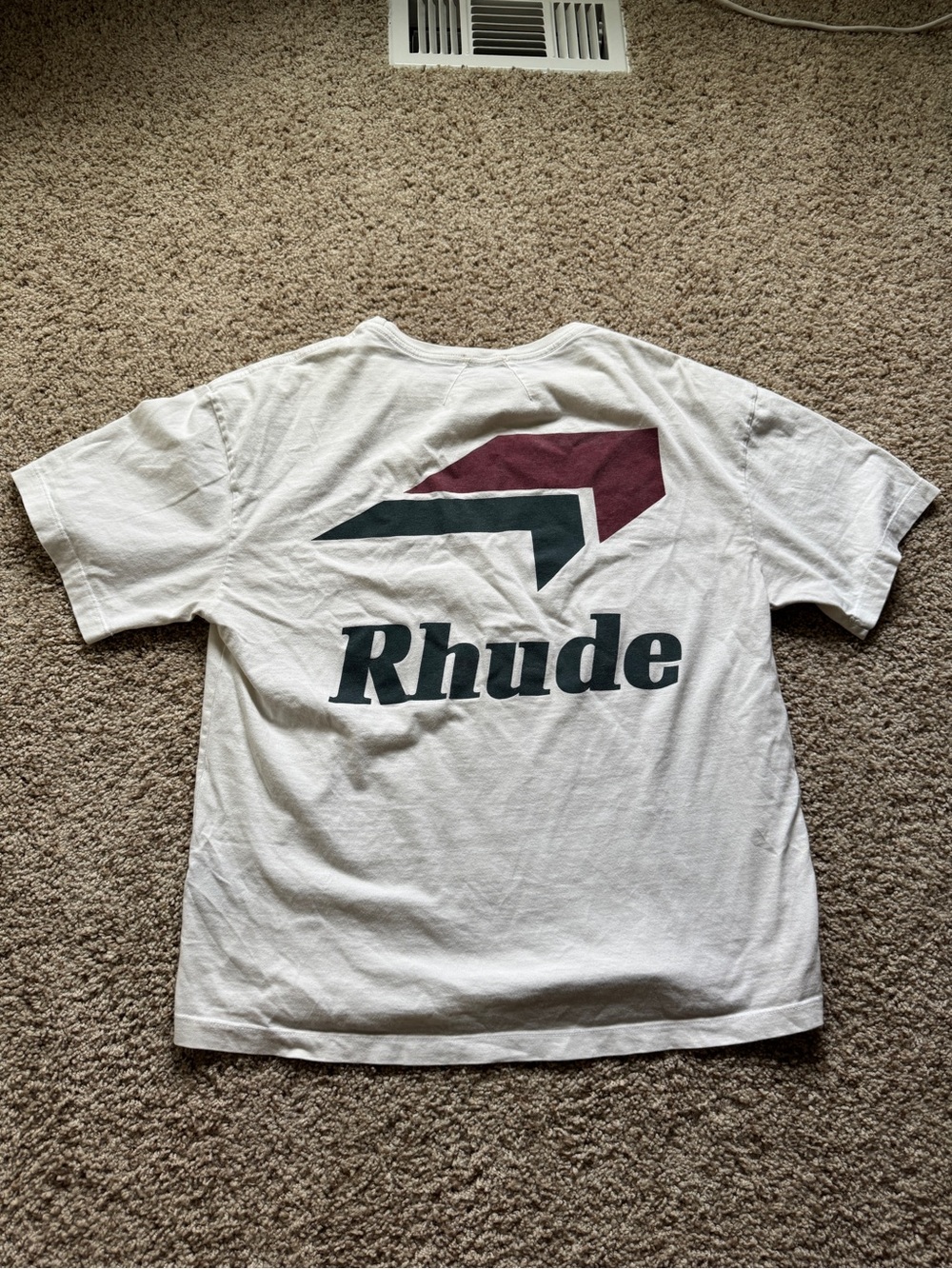 Rhude White/Cream Tee with Burgundy & Dark Gray/black Graphic